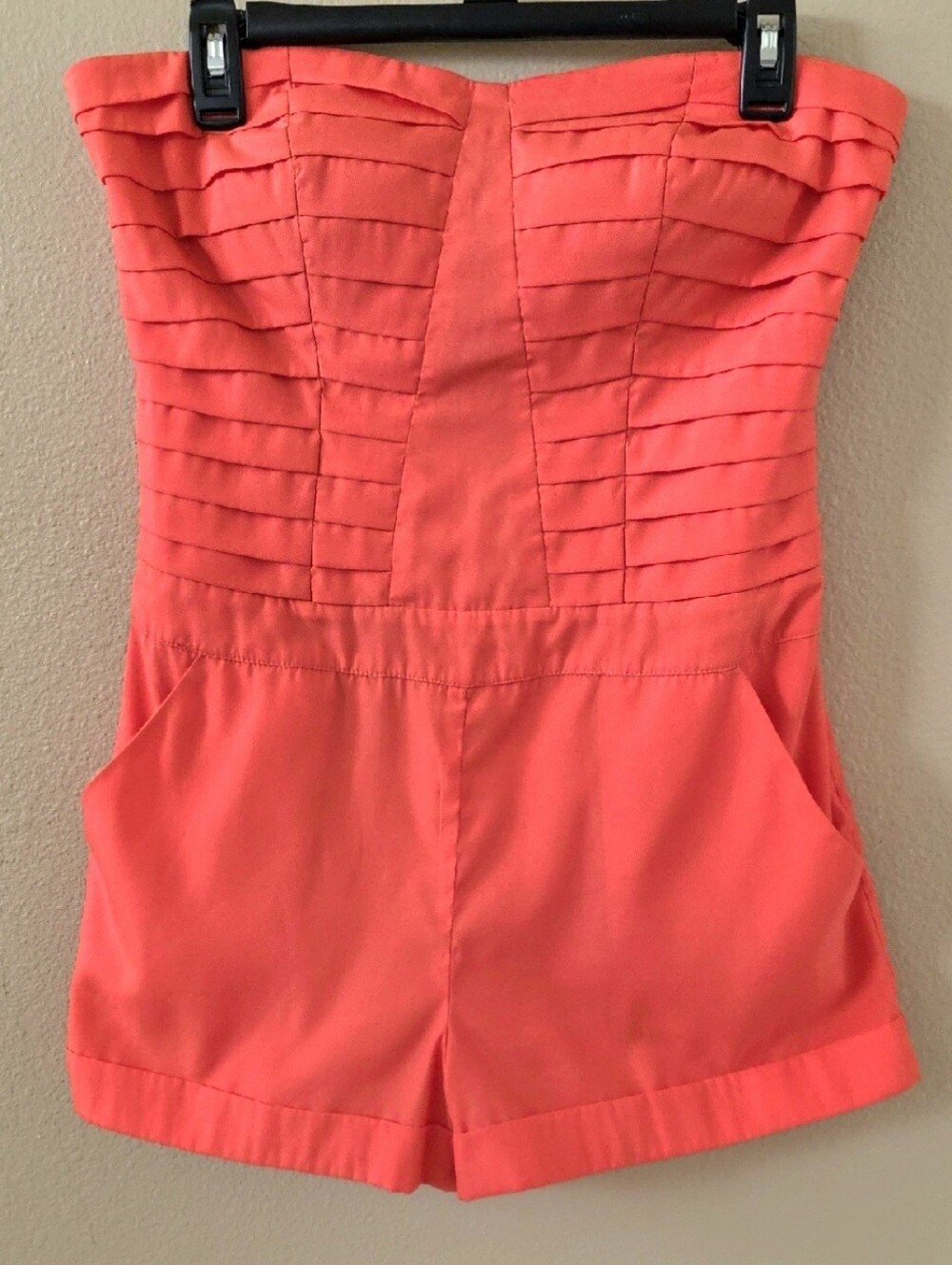 Bebe Coral Pleated Botice Strapless Romper Y2k Summer - Size 8